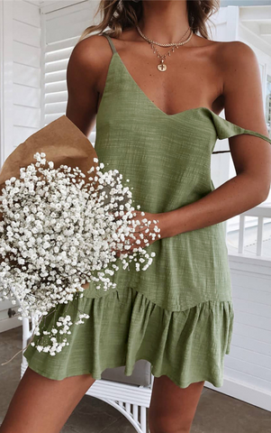 Green V Neck Slip Dress