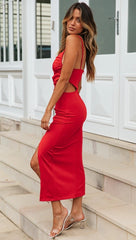 Red Bodycon Backless Slip Dress