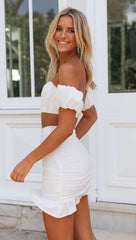 White Off Shoulder Top and Skirt Matching Sets