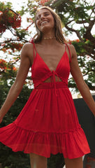 Red Knot Pleated Slip Dress