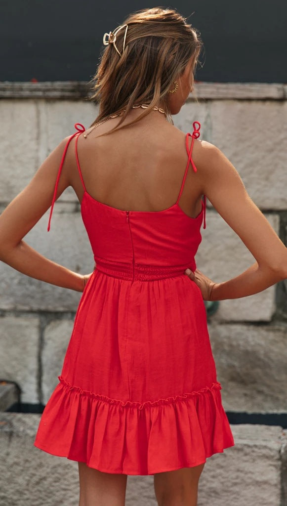 Red Knot Pleated Slip Dress