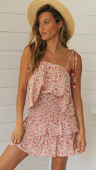 Peach Floral Tank and Skirt Matching Sets