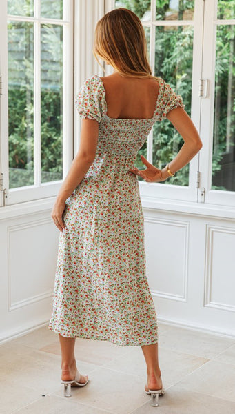 Garden Floral High Slit Dress