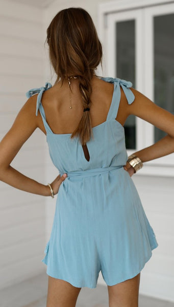 Baby Blue Shoulder-Knot Rompers