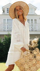 White Crochet Lace Long Sleeves Dress