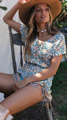 Boho Turquoise Floral Rompers