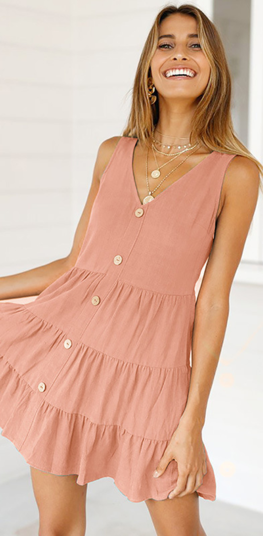 Pink Button Down Linen Dress