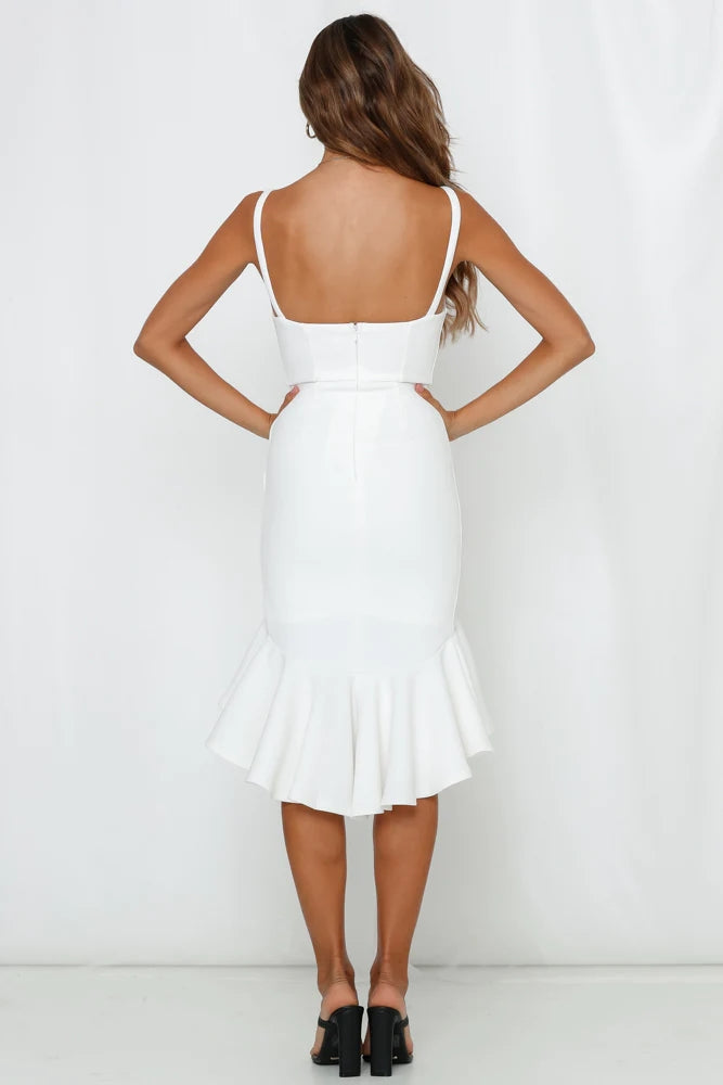white trumpet dress midi OFF-SHOULDER PEPLUM TRUMPET DRESS IN WHITE | CULT MIA
