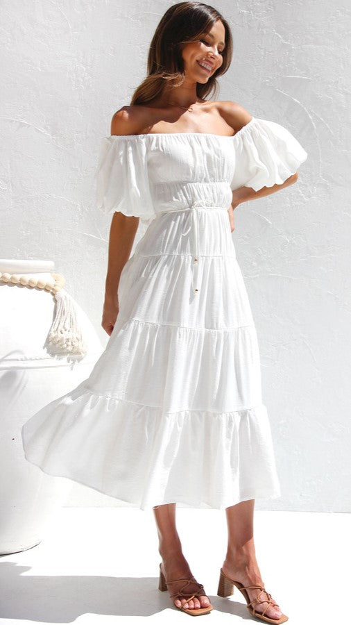 White Off The Shoulder Midi Dress