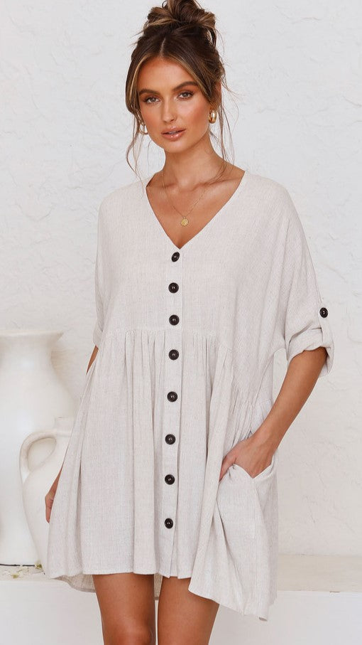 Beige Button Down Loose Dress Gabi Swimwear Beige Button Down Loose Dress Gabi Swimwear