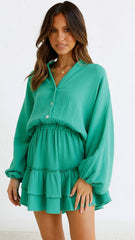 Green Long Sleeves Shirt Dress