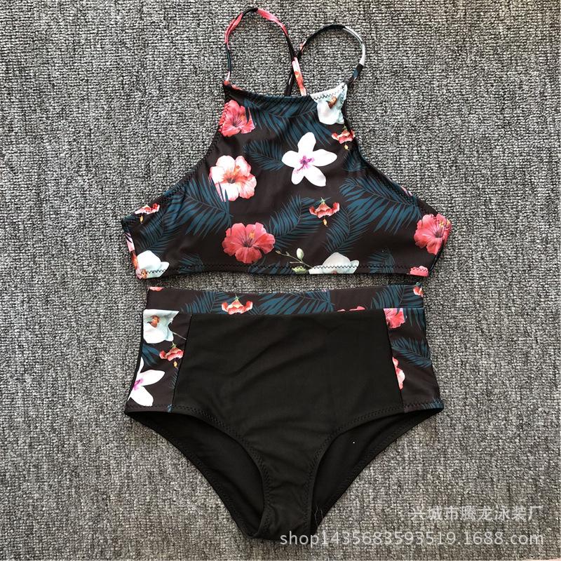 Mysterious Floral Print Tank Bikini Set