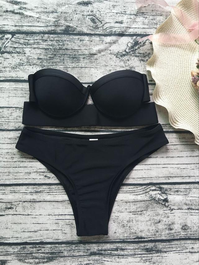Black Push Up Strapless Bikini Bathing Suits – Gabi Swimwear