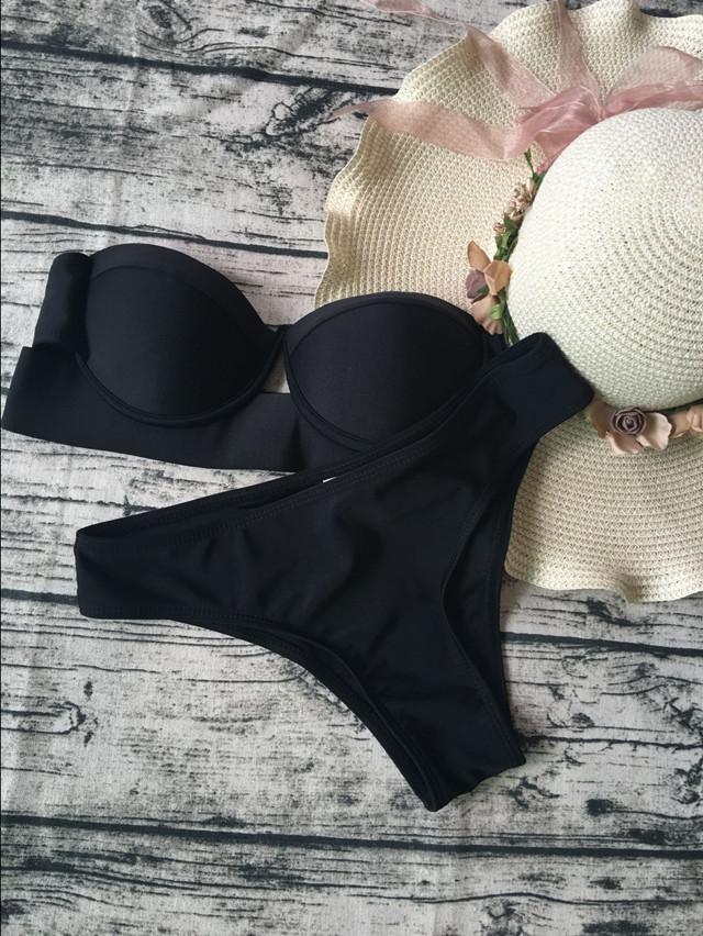 Black Push Up Strapless Bikini Bathing Suits