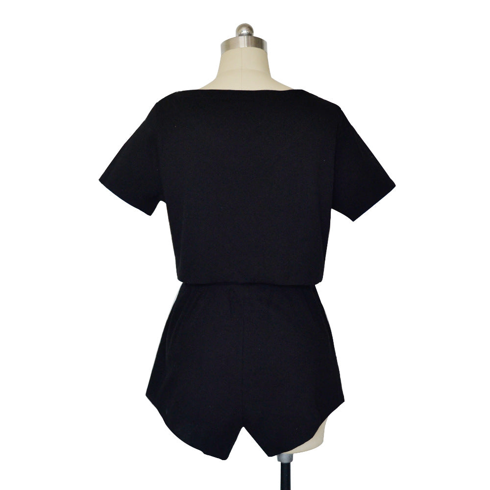 Solid Black Knit Crop Top and Shorts Matching Sets
