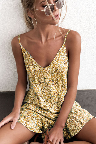 Yellow Floral V Neck Cami Dress