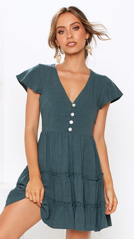 Green Button Down Linen Dress