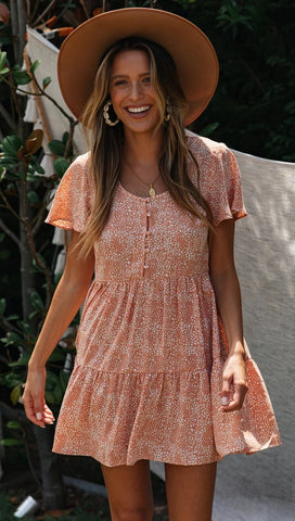 Coral Pink Buttoned Mini Dress