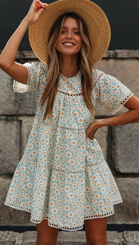 Delicate Green Sunflower Circle Dress