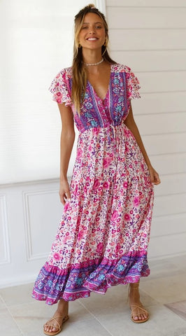 Purple Floral Bohemia Long Dress