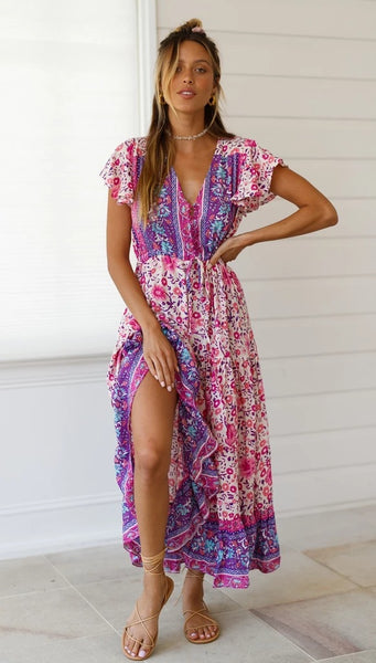 Purple Floral Bohemia Long Dress