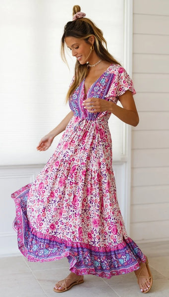 Purple Floral Bohemia Long Dress