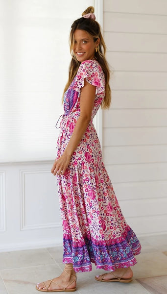 Purple Floral Bohemia Long Dress