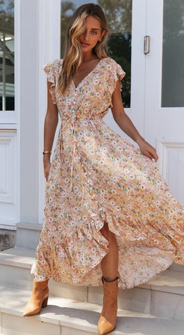 Coral Floral Bohemia Button-Down Dress