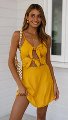Yellow Double Bowknot Mini Dress