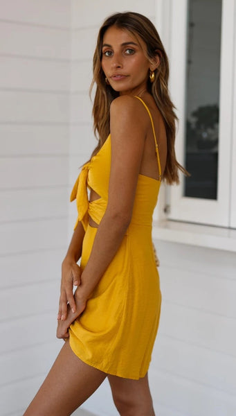 Yellow Double Bowknot Mini Dress