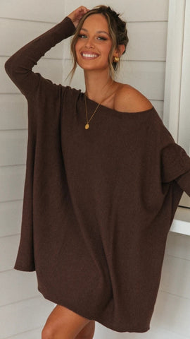 Coffee Oversized Batwing Tunic T-Shirt