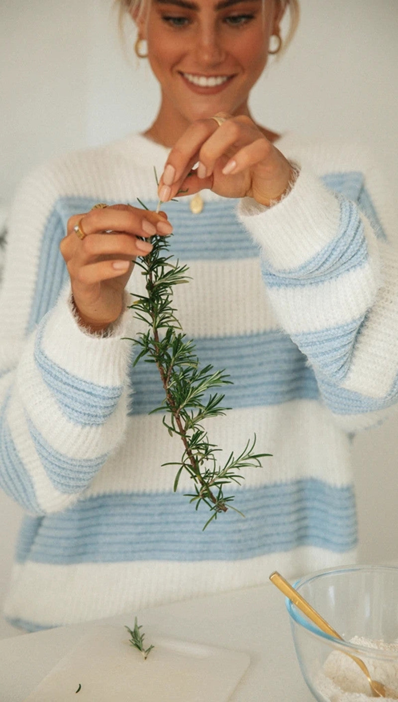 Baby Blue Striped Knit Sweater