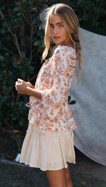 Red Boho Floral Peplum Top