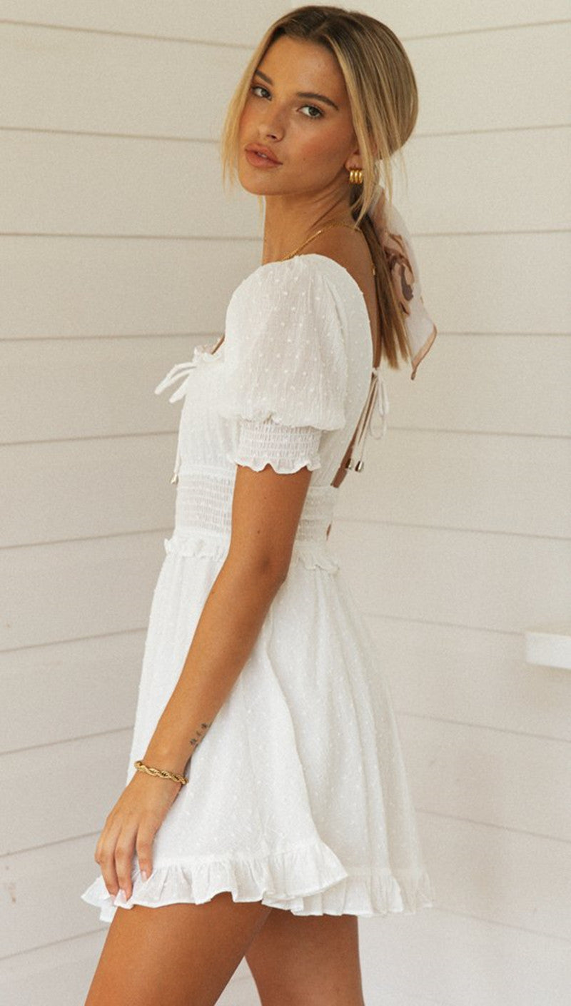 White Smocked Backless Dress
