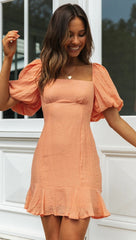 Orange Blouson Sleeves Mini Dress