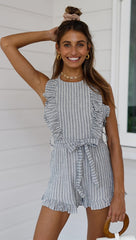 Navy Striped Backless Rompers