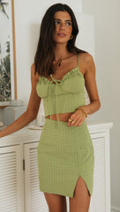 Lime Green Crop Top and Skirt Matching Sets