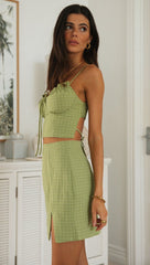 Lime Green Crop Top and Skirt Matching Sets