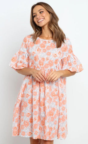 Coral Floral Babydoll Dress