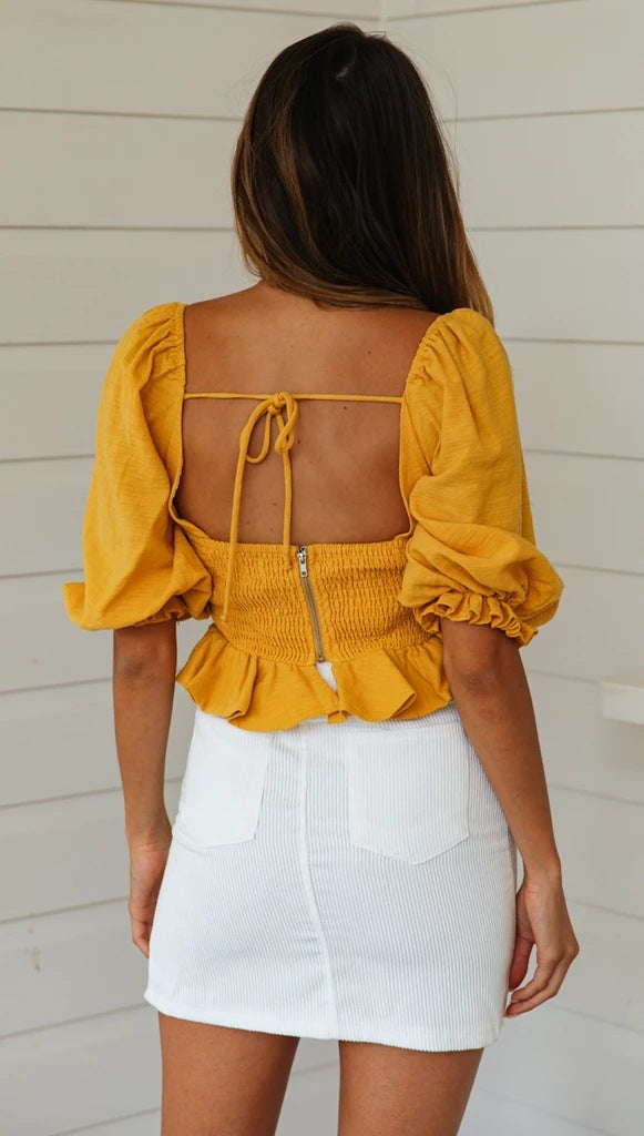 Yellow Double-Bowknot Crop Top
