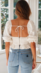 White Double-Bowknot Crop Top