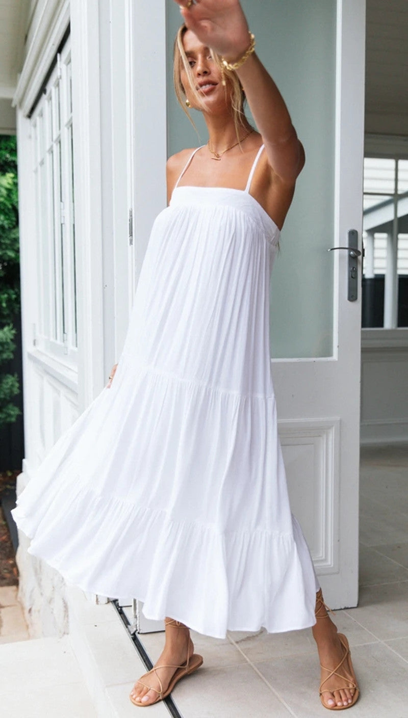 White Pleated Loose Slip Dress