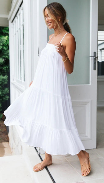 White Pleated Loose Slip Dress