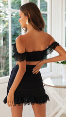 Black Crochet Lace Top and Skirt Matching Sets
