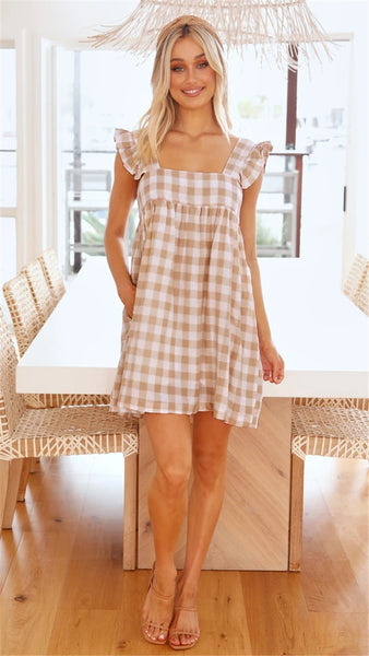 Khaki Plaid Babydoll Dress