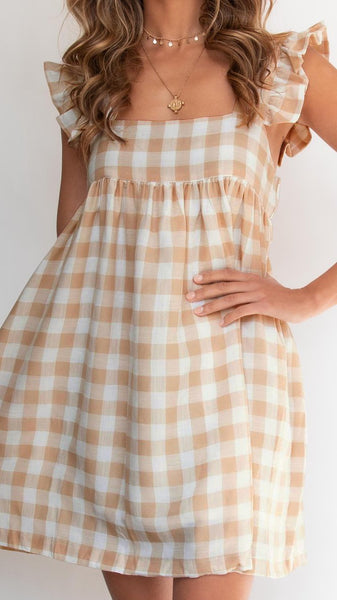 Khaki Plaid Babydoll Dress