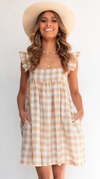 Khaki Plaid Babydoll Dress