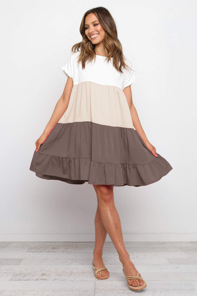 Brown Color Block Babydoll Dress Gabi Swimwear Brown Color Block Babydoll Dress Gabi Swimwear