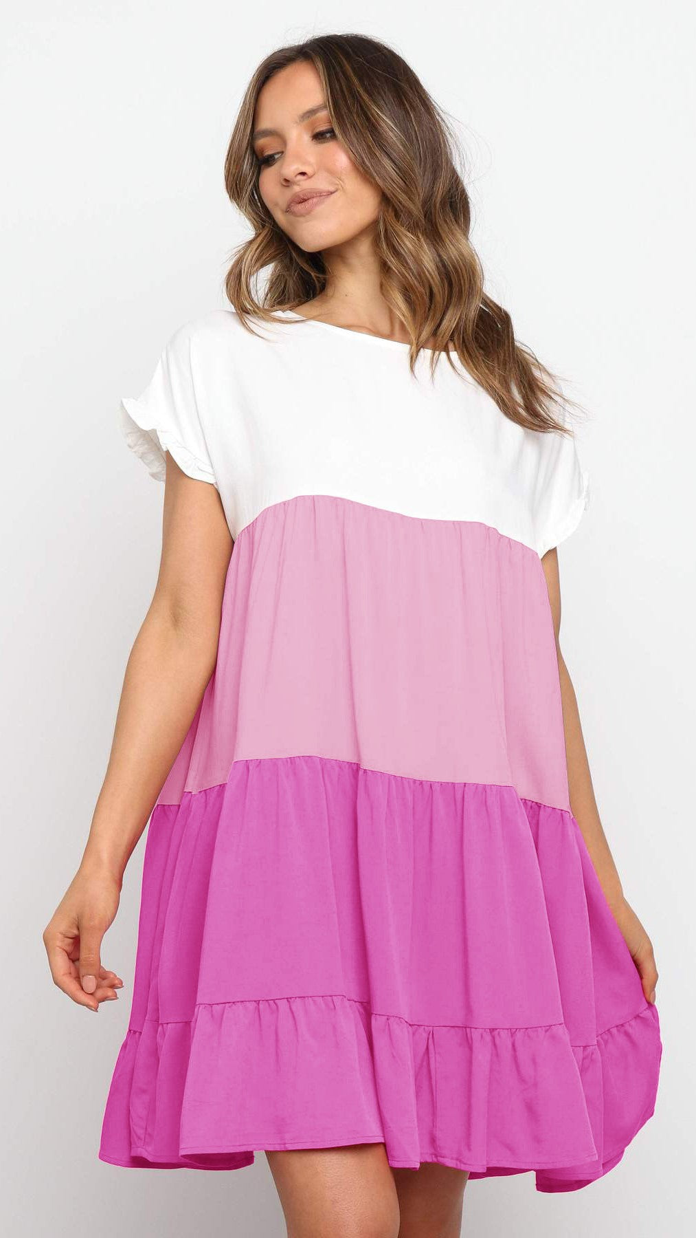 Hot Pink Color Block Babydoll Dress