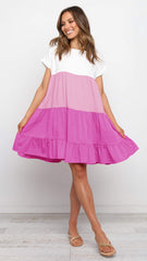 Hot Pink Color Block Babydoll Dress